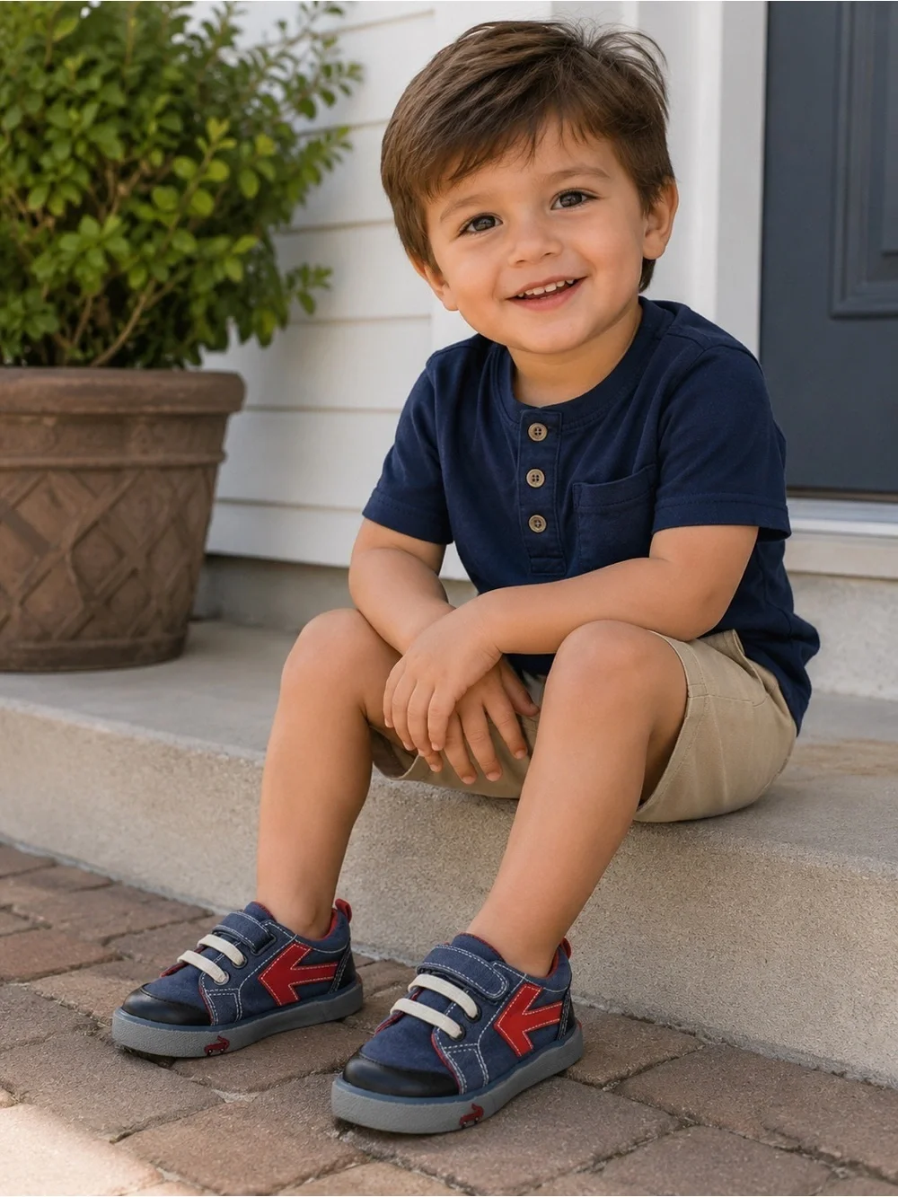 See Kai Run Navy Sneakers with Red Accent and Cream Straps